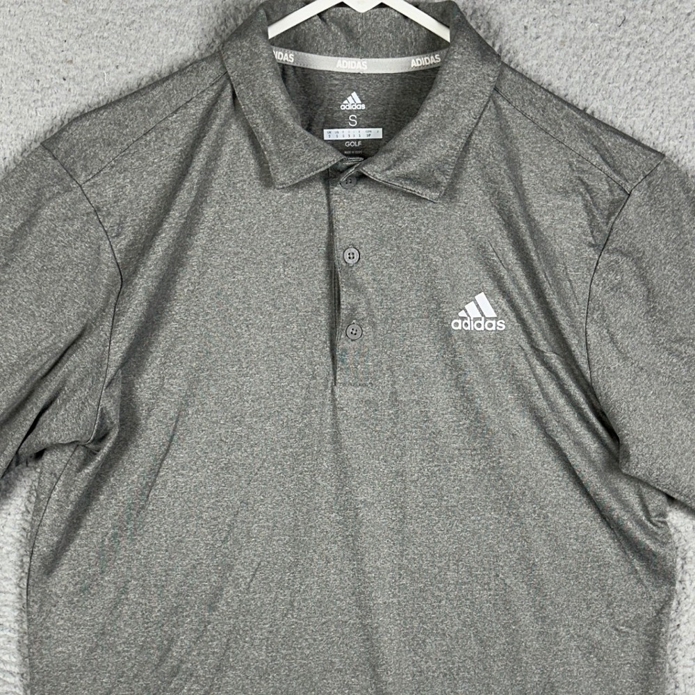 Adidas Polo Shirt Mens Small Grey Heathered Golf Performance Rugby Short Sleeve‎